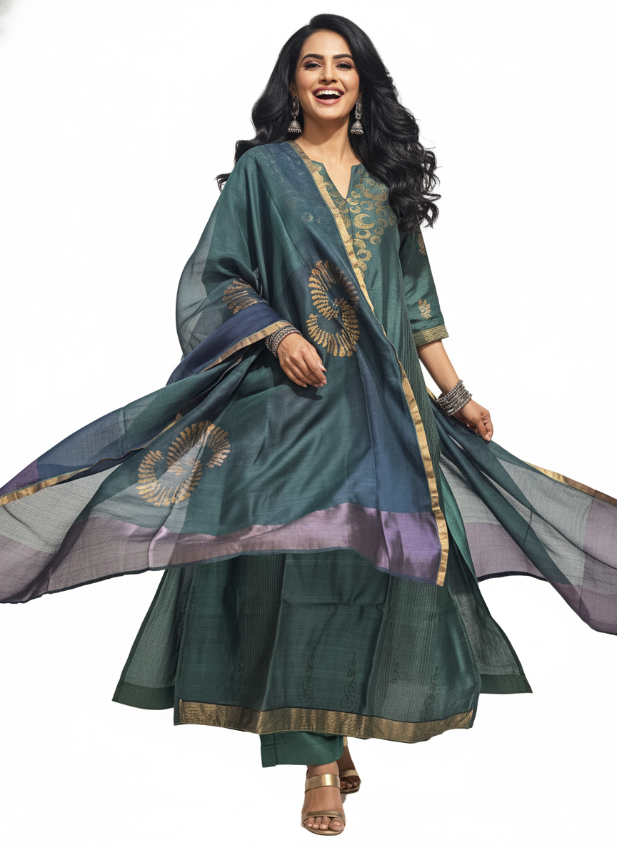 Semi Stitched Formal chanderi Suitset