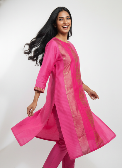 Semi Stitched Formal chanderi Kurta