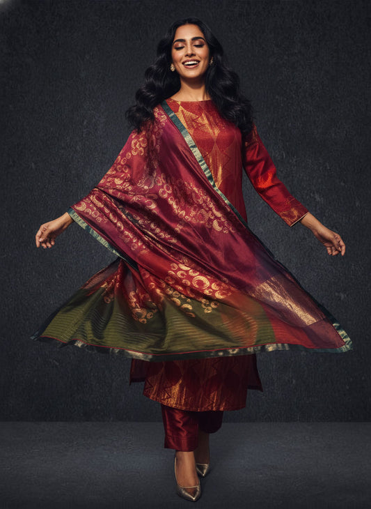 Semi Stitched Formal chanderi Suitset