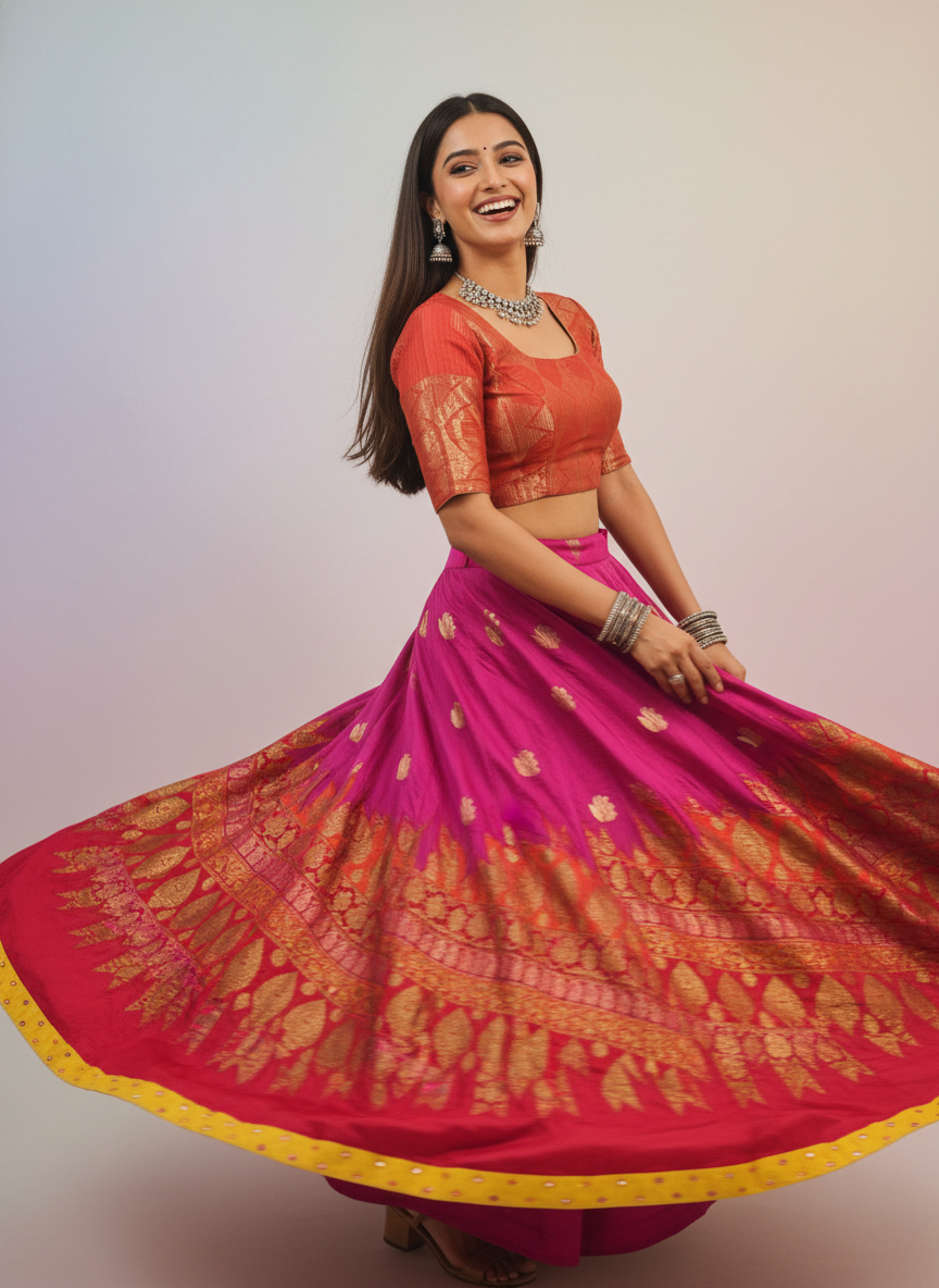 Stitched Chanderi brocade skirt