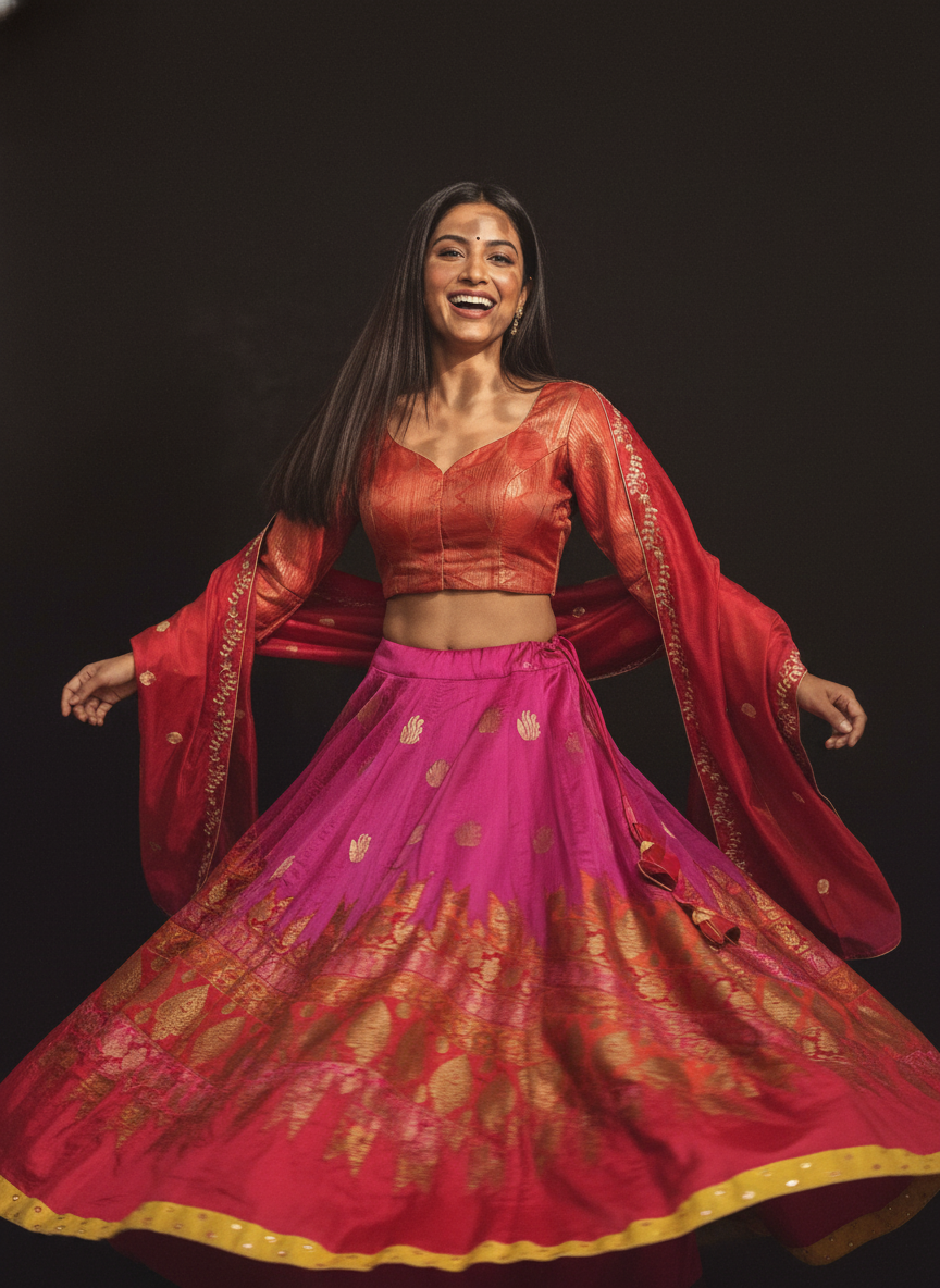 Stitched Chanderi brocade skirt