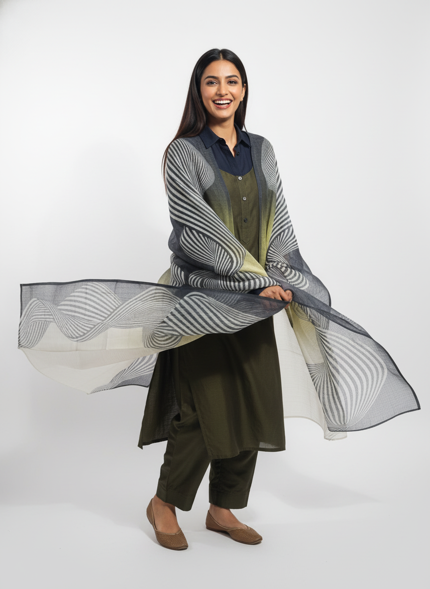 Printed silk linen Dupatta