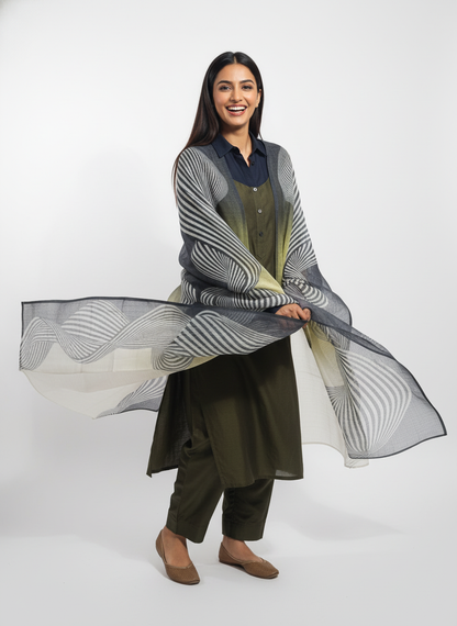 Printed silk linen Dupatta