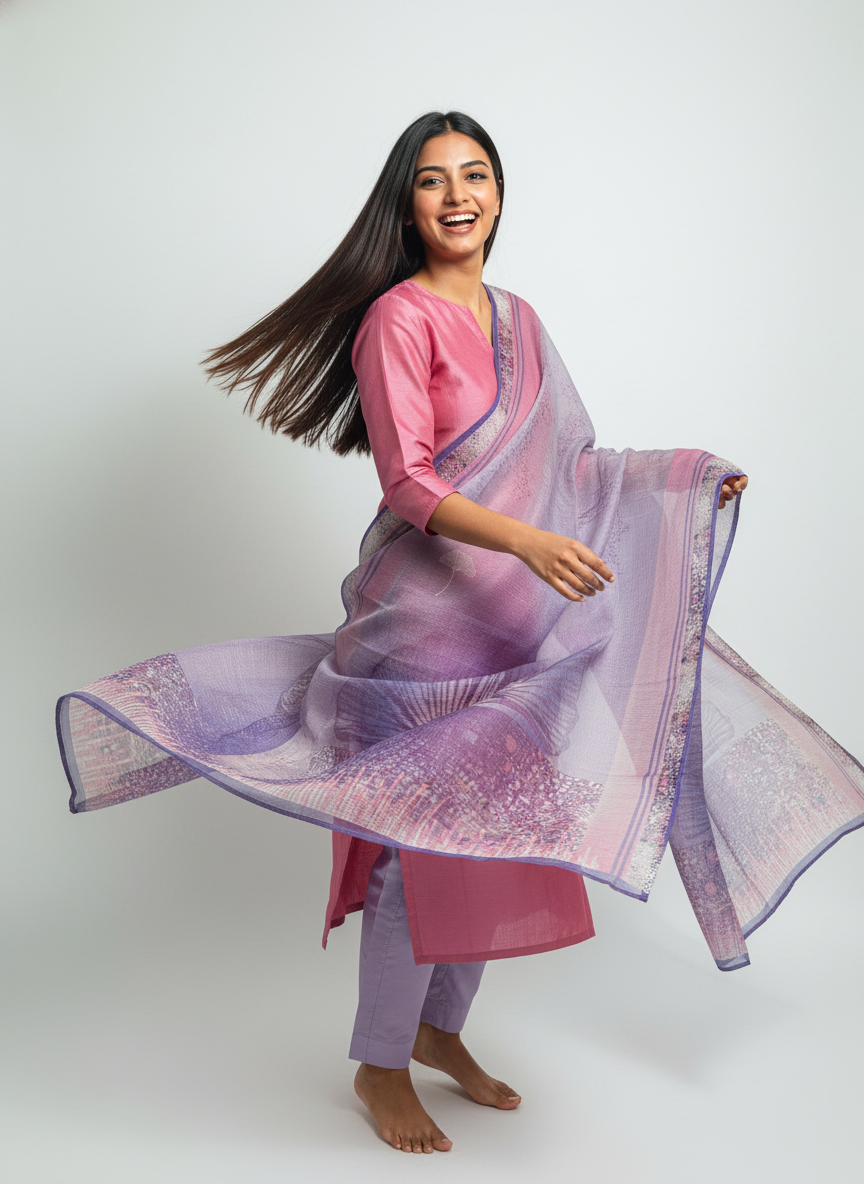 Printed silk linen Dupatta
