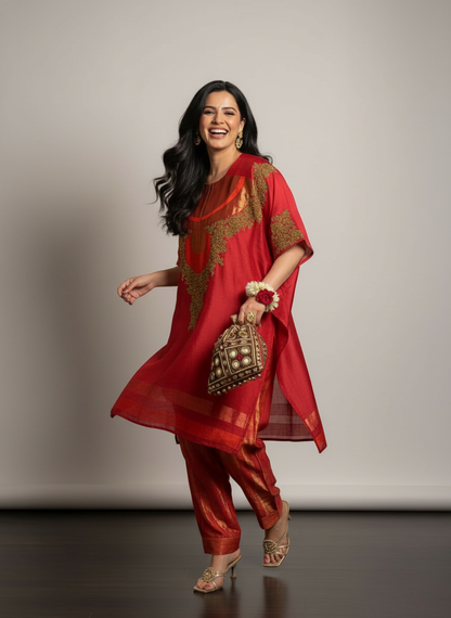 Semi Stitched Chanderi coordset dress