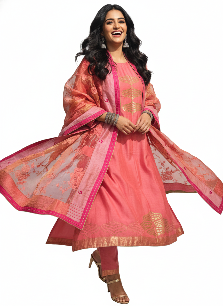 Semi Stitched Formal chanderi Suitset