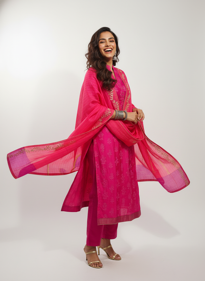 Semi Stitched Formal chanderi Suitset