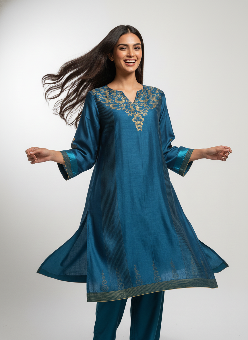 Semi Stitched Formal chanderi Kurta