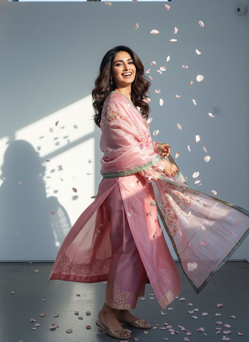 Semi Stitched Formal chanderi Suitset