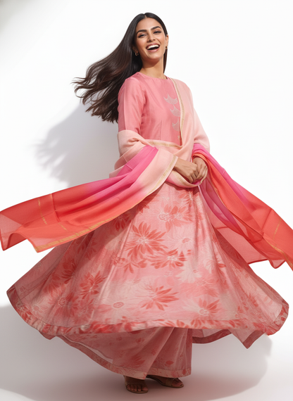 Semi Stitched Chanderi Casual Suitset