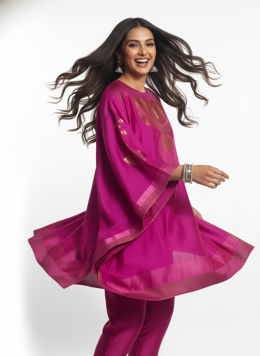 Semi Stitched Chanderi Zariwoven Short Tunic