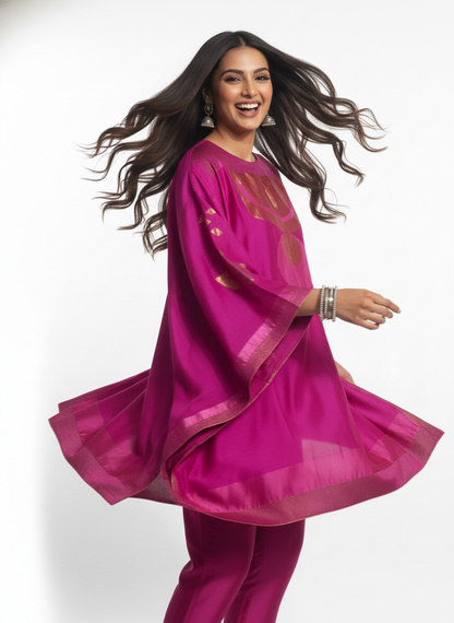 Semi Stitched Chanderi Zariwoven Short Tunic