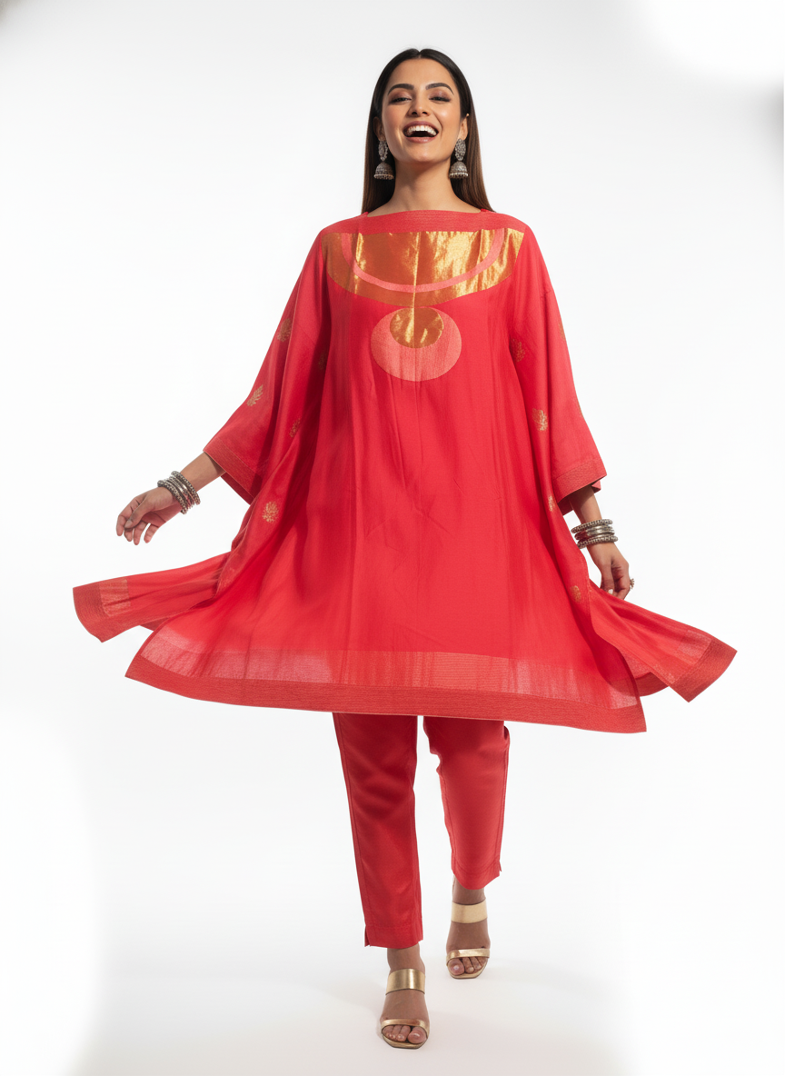 Semi Stitched Chanderi Zariwoven Short Tunic