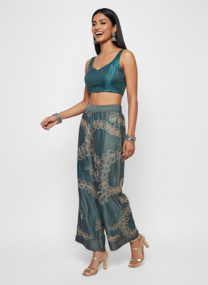 Formal Silk Linen Embroidered Palazzo pant (VKSKT01MAR16)