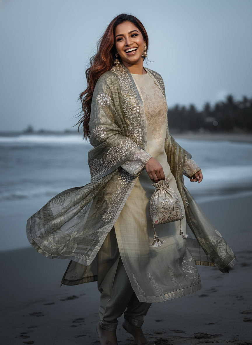 Semi Stitched Formal chanderi Suitset