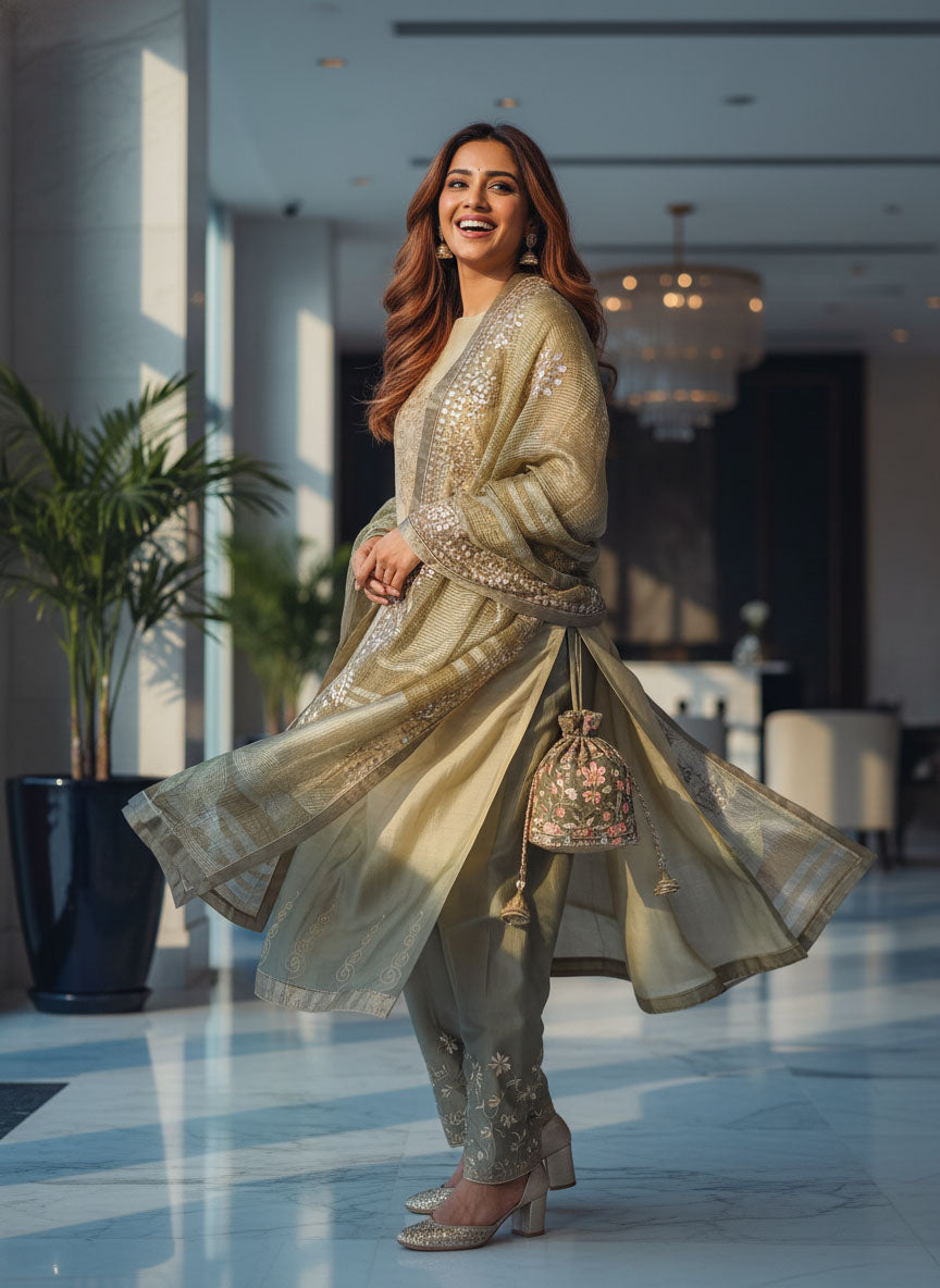 Semi Stitched Formal chanderi Suitset