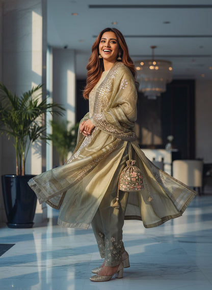 Semi Stitched Formal chanderi Suitset