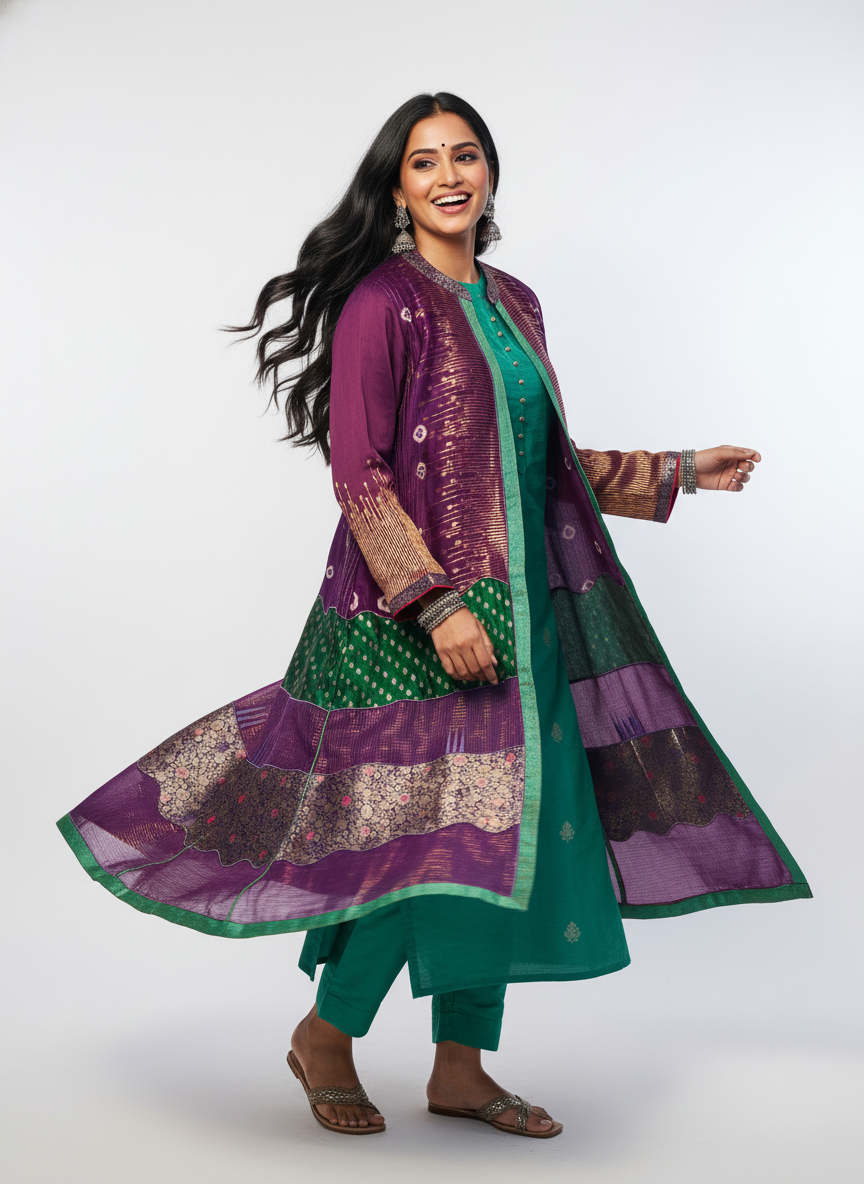 Stitched suit set with long formal jacket