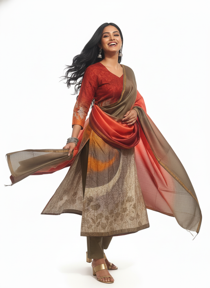 Semi Stitched Chanderi Casual Suitset