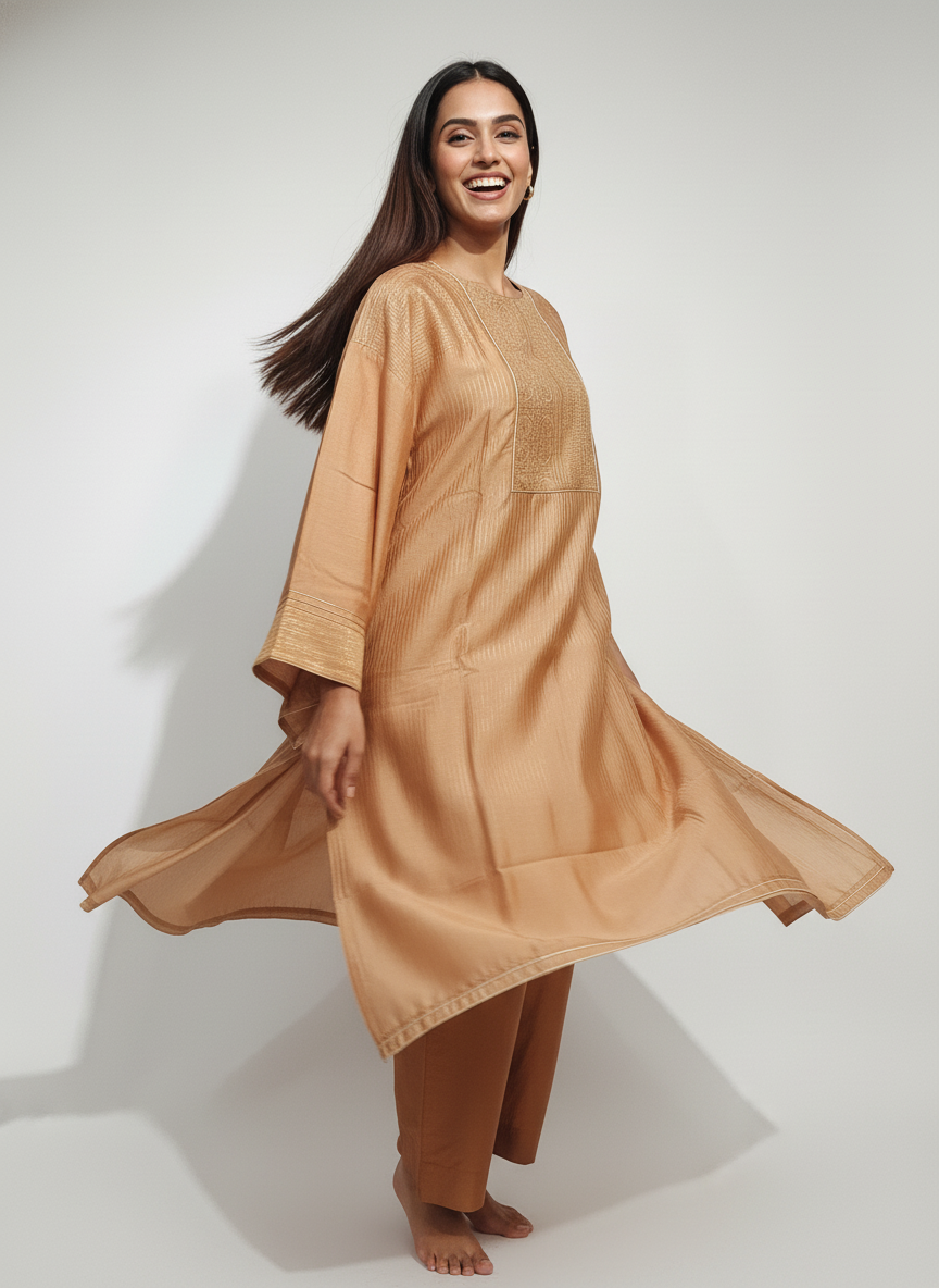 Semi Stitched Formal chanderi Kurta