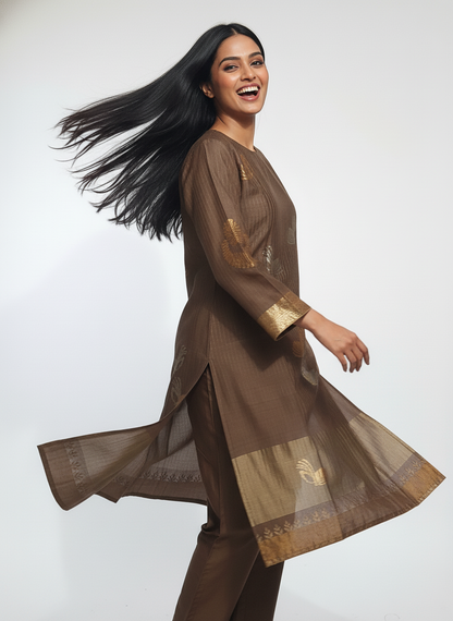 Semi Stitched Formal chanderi Kurta