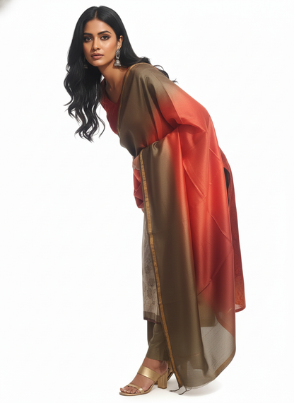 Semi Stitched Chanderi Casual Suitset