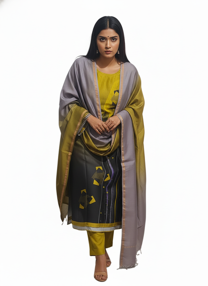 Semi Stitched Chanderi Casual Suitset