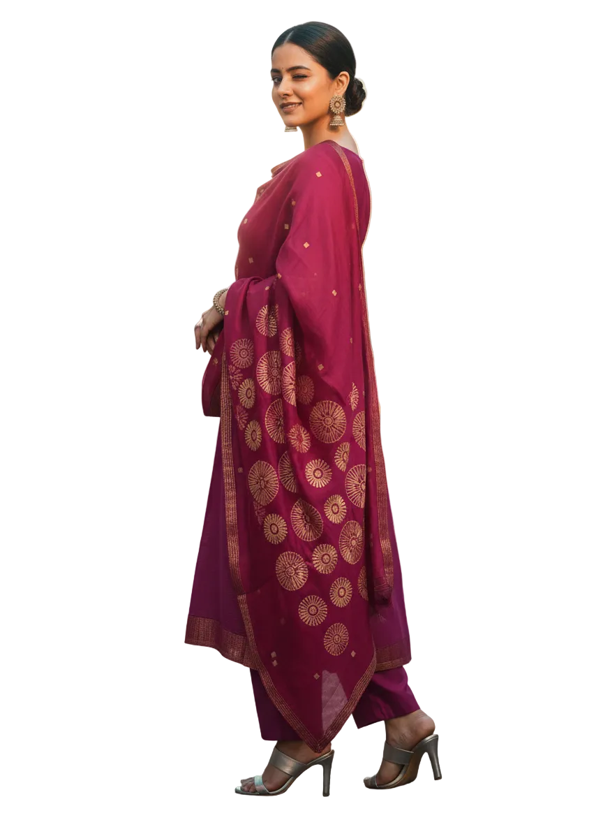Semi Stitched Formal chanderi Suitset