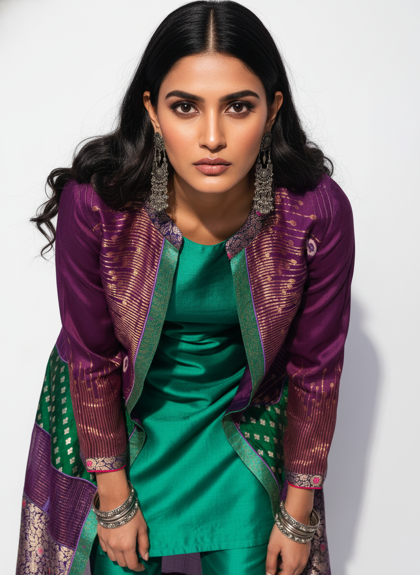 Stitched suit set with long formal jacket