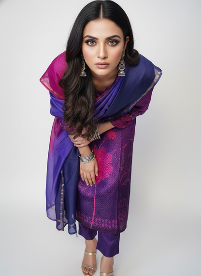 Semi Stitched Brocade Chanderi Casual Suitset