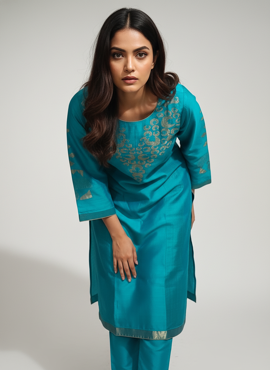 Semi Stitched Formal chanderi Kurta