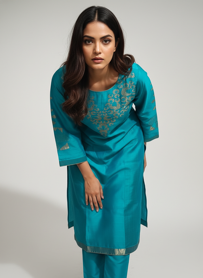 Semi Stitched Formal chanderi Kurta