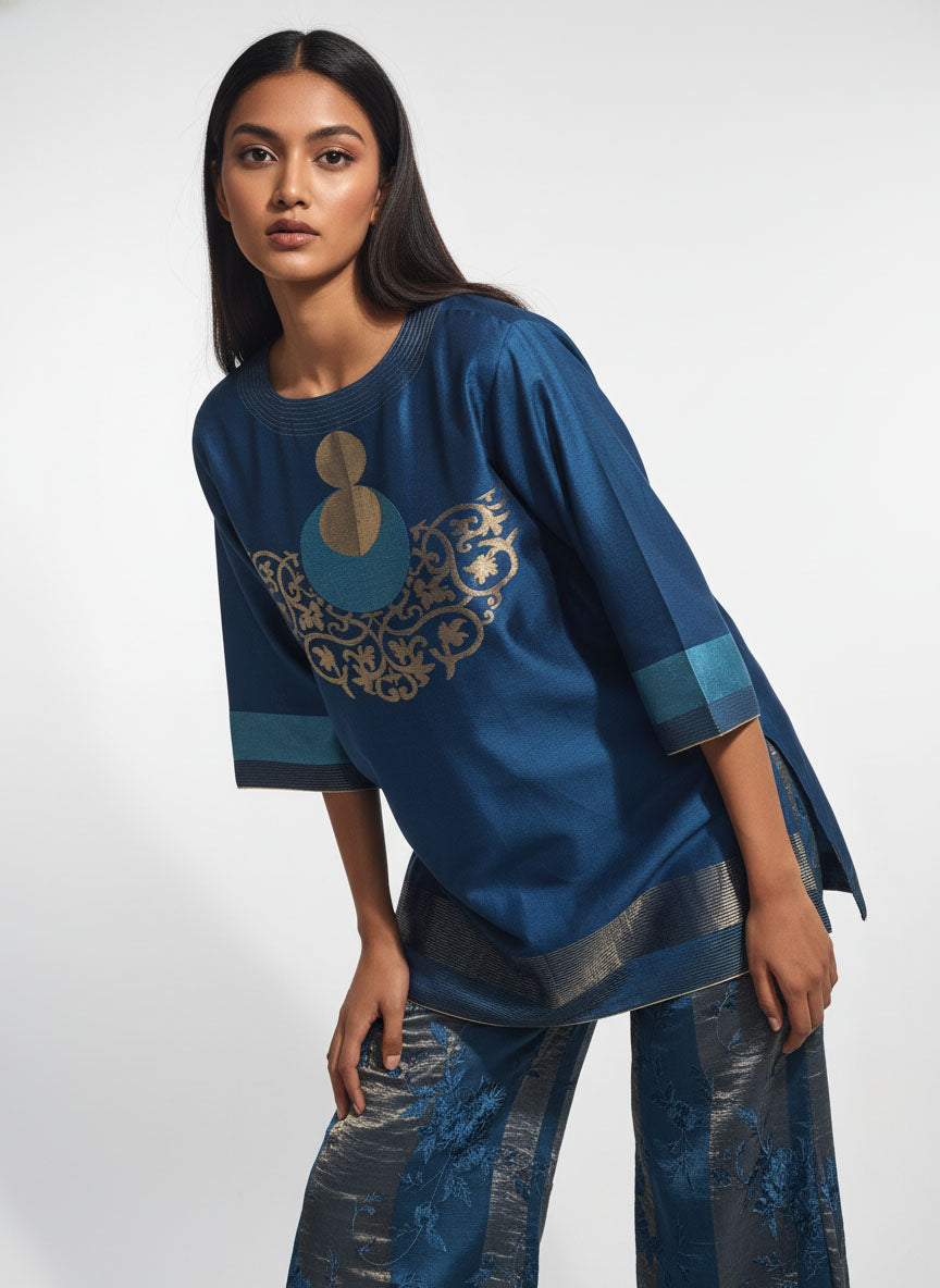 Semi Stitched Chanderi coordset dress