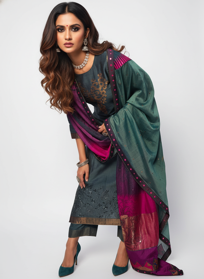 Semi Stitched Formal chanderi Suitset