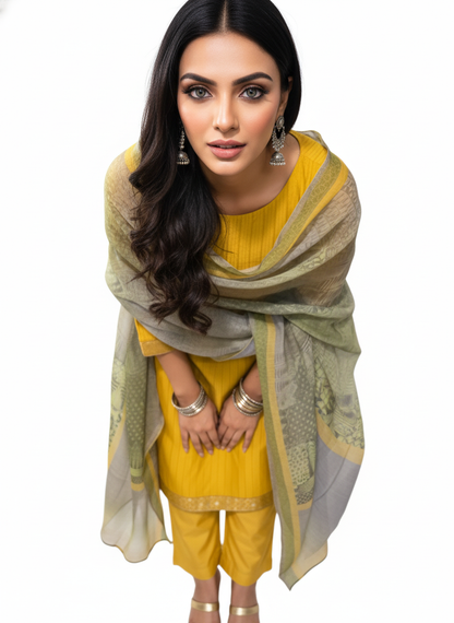 Semi Stitched Chanderi Casual Suitset