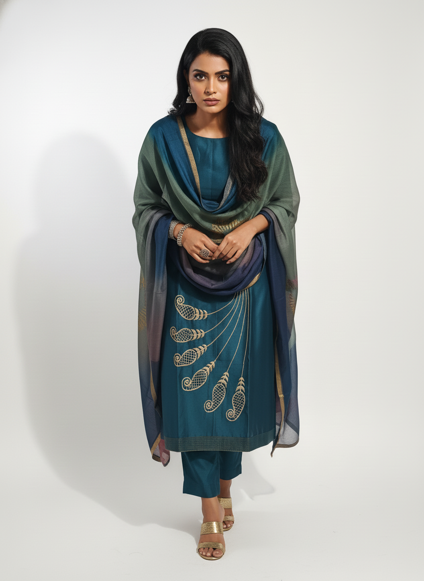 Semi Stitched Formal Chanderi Suitset