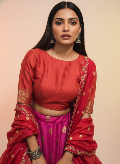 Stitched Chanderi brocade skirt