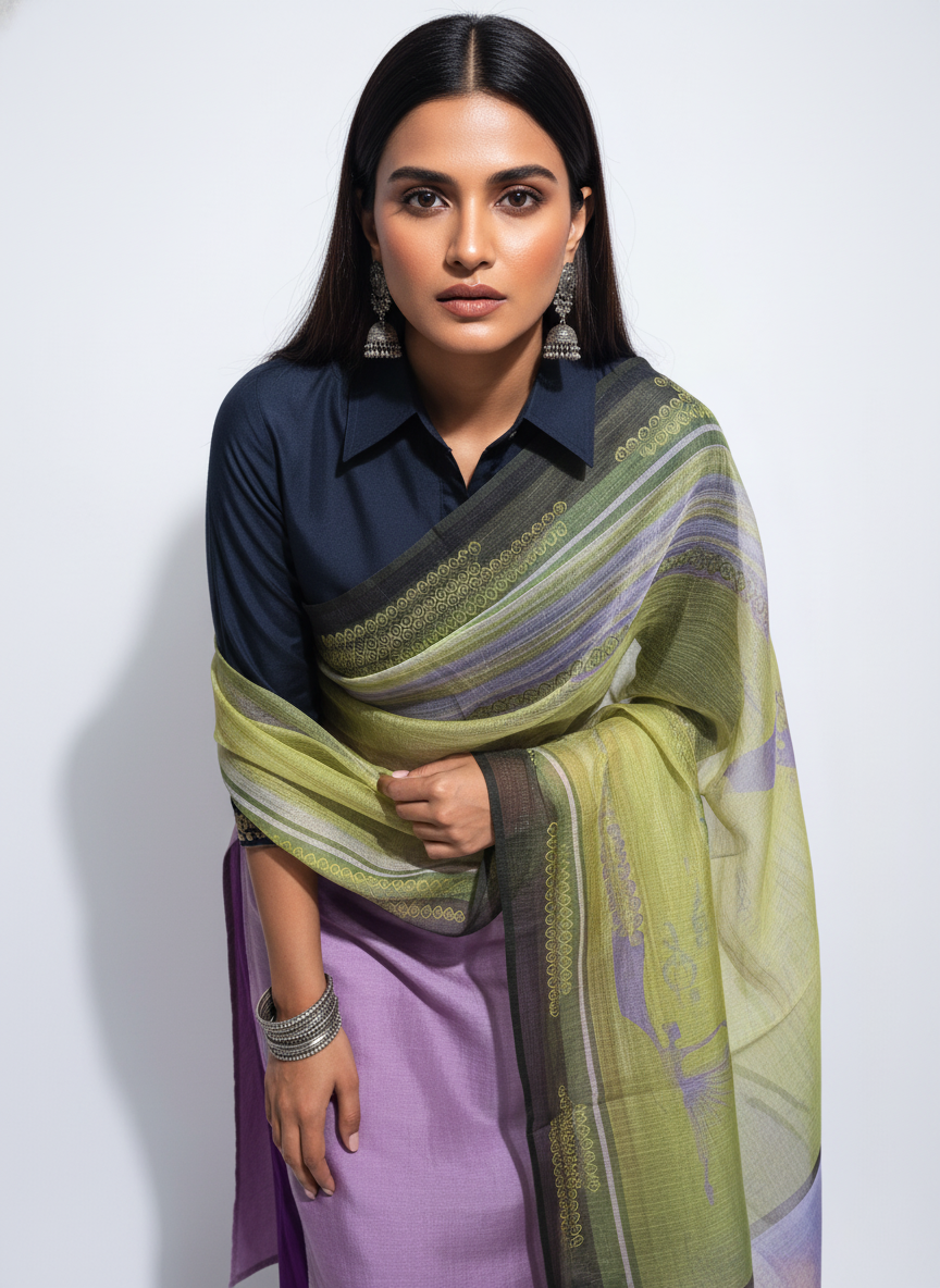 Printed silk linen Dupatta