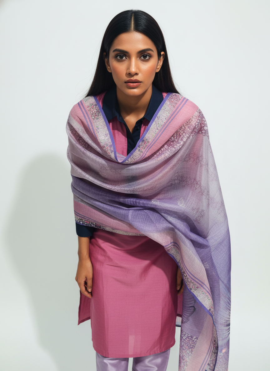 Printed silk linen Dupatta