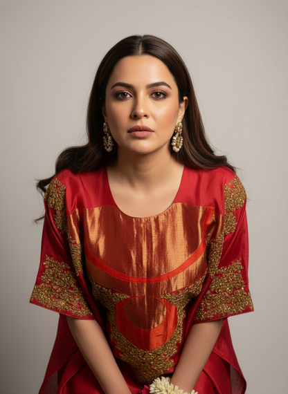 Semi Stitched Chanderi coordset dress