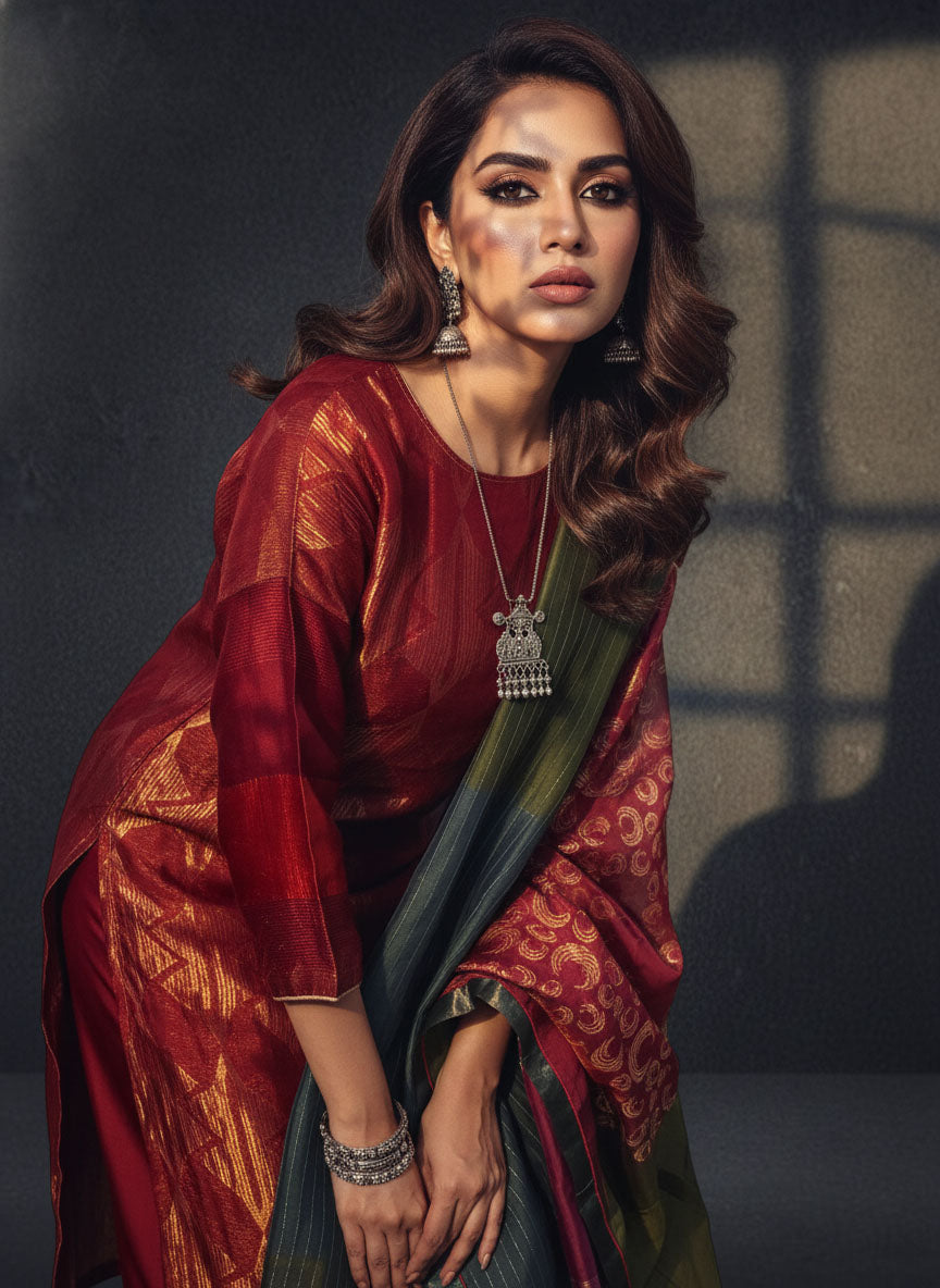 Semi Stitched Formal chanderi Suitset