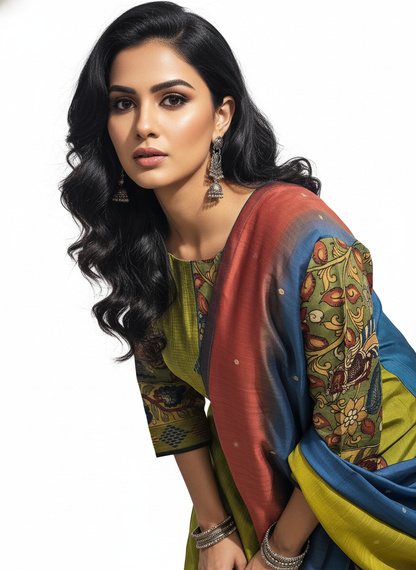 Semi Stitched Formal chanderi Suitset