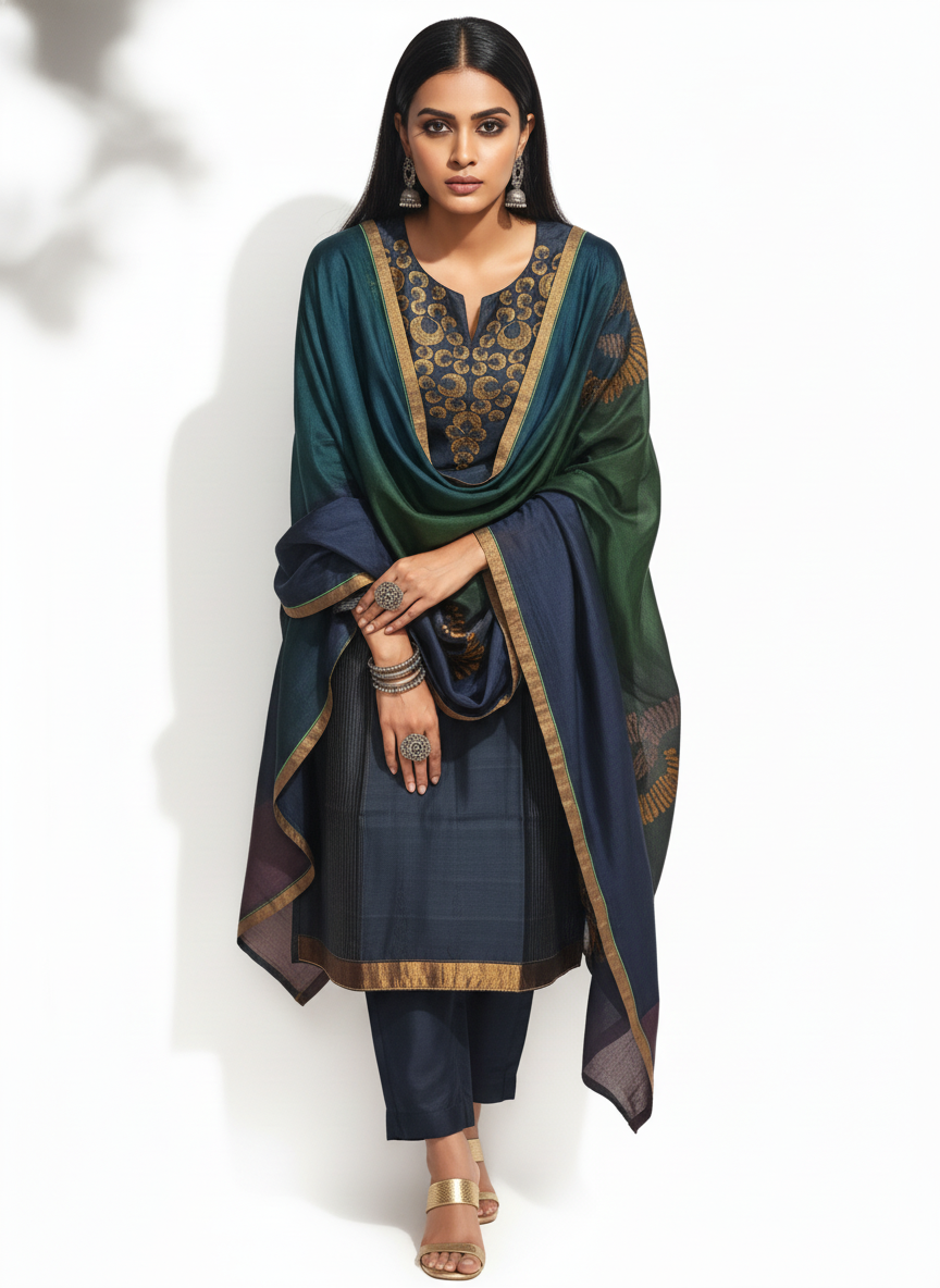Semi Stitched Formal Chanderi Suitset