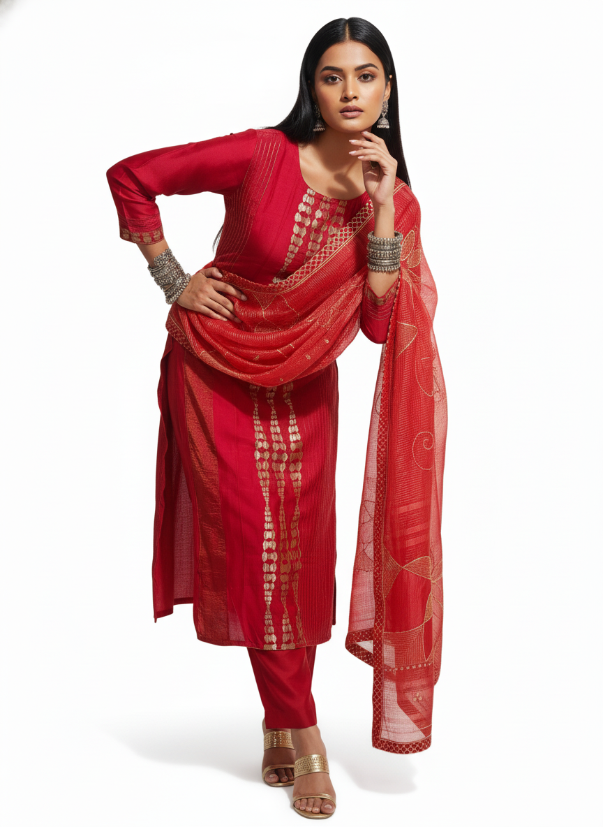 Semi Stitched Formal Chanderi Suitset