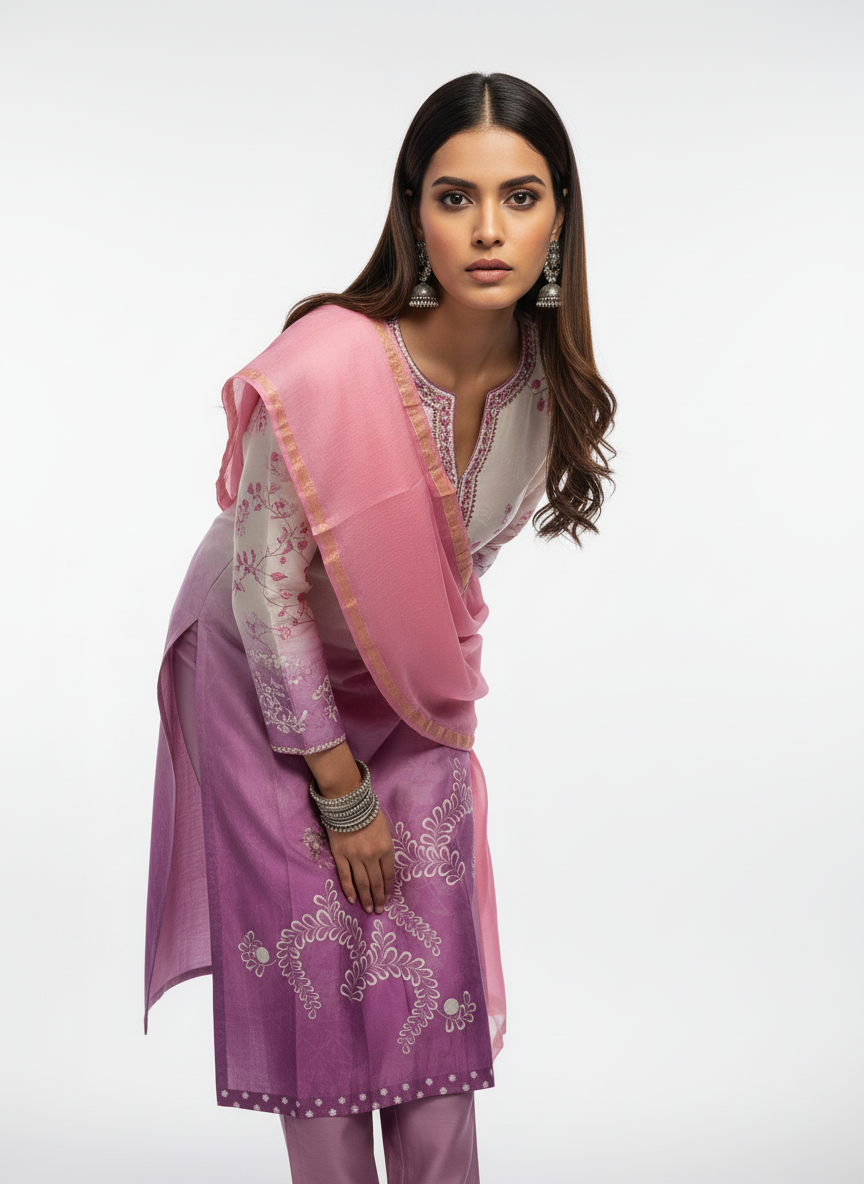 Semi Stitched Chanderi Casual Suitset