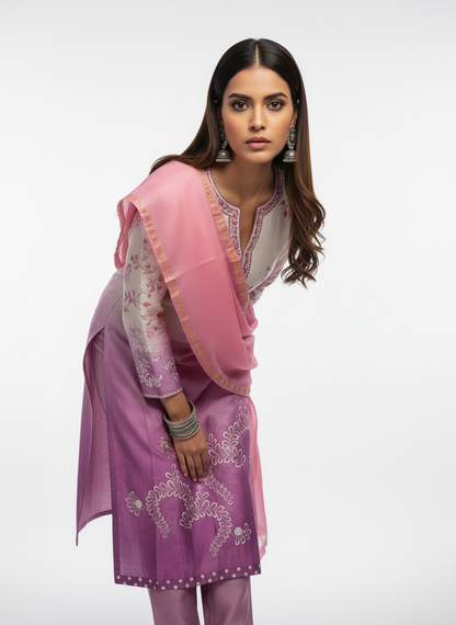 Semi Stitched Chanderi Casual Suitset