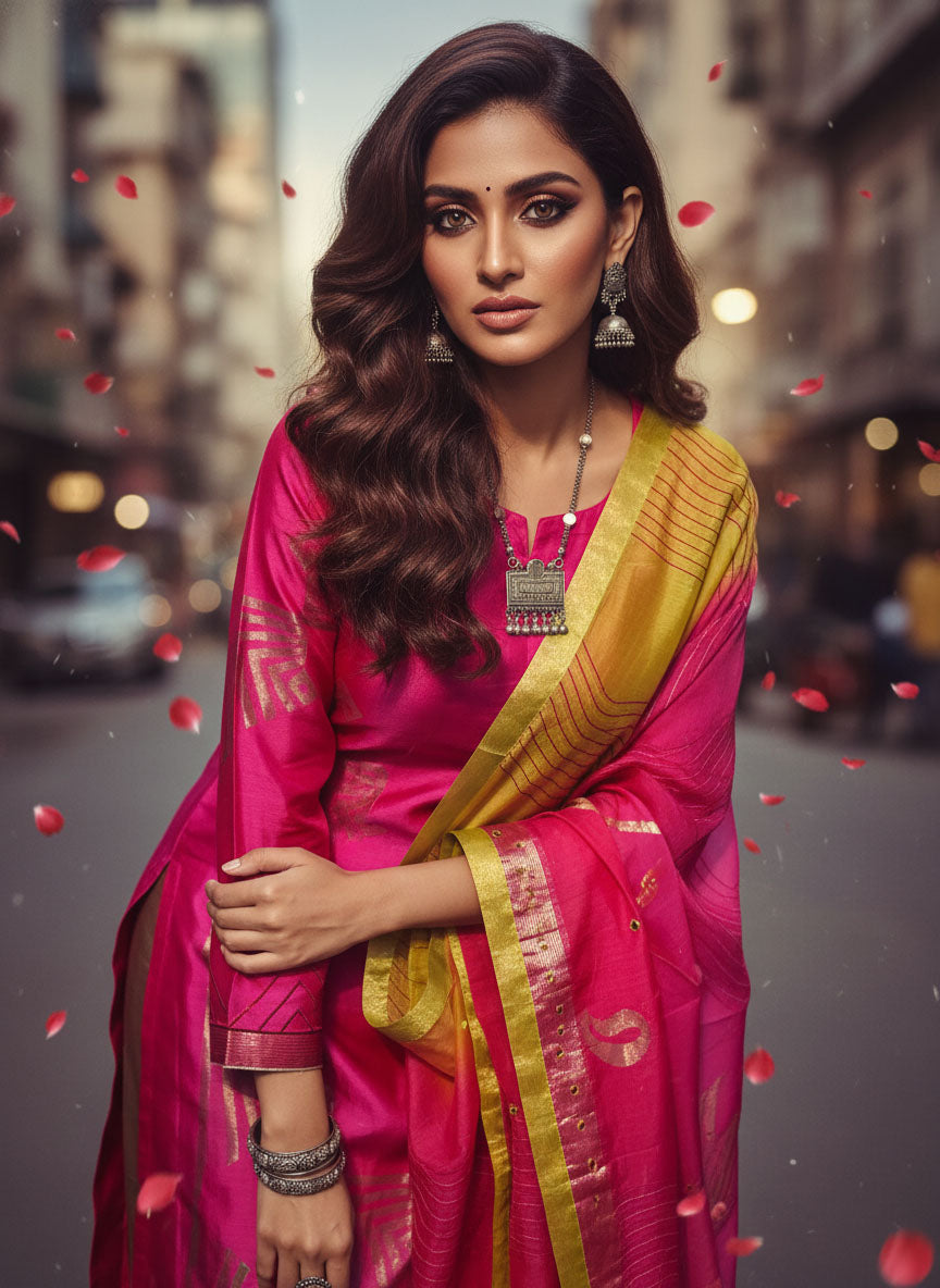 Semi Stitched Formal chanderi Suitset