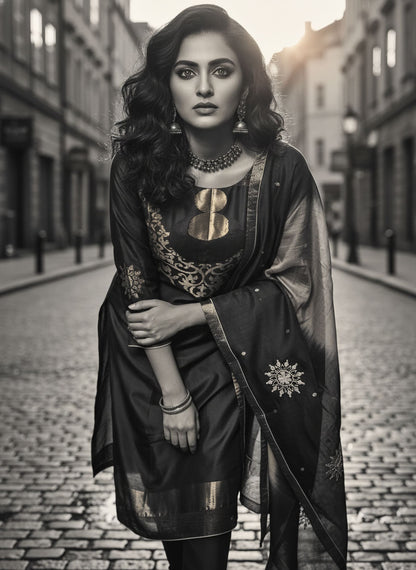 Semi Stitched Formal chanderi Suitset