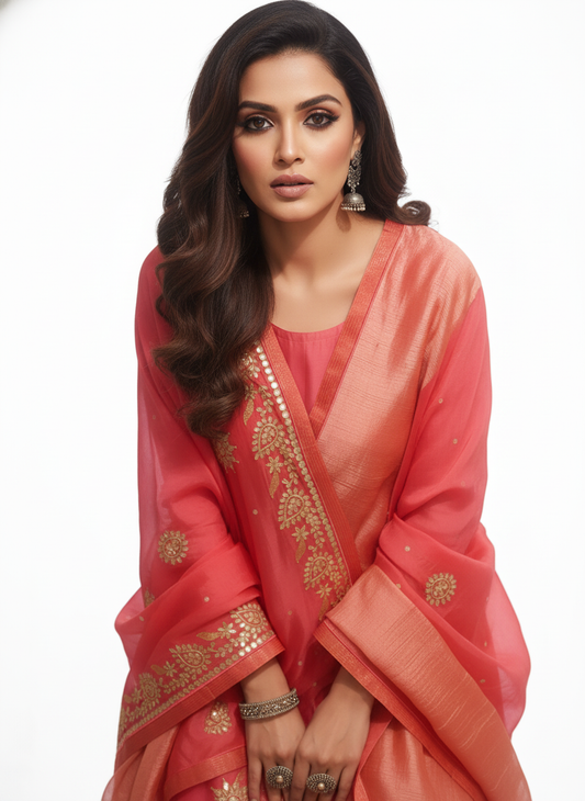 Semi Stitched Formal chanderi Suitset