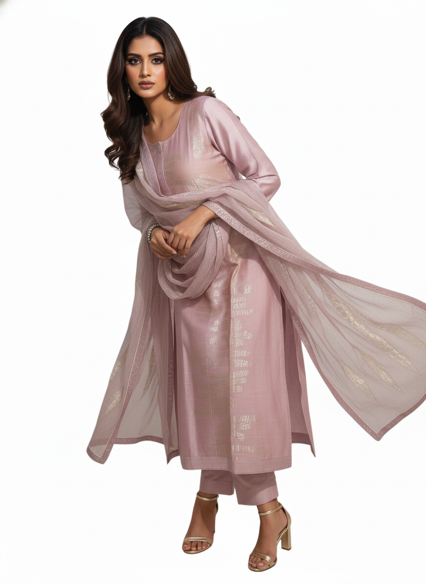 Semi Stitched Formal chanderi Suitset